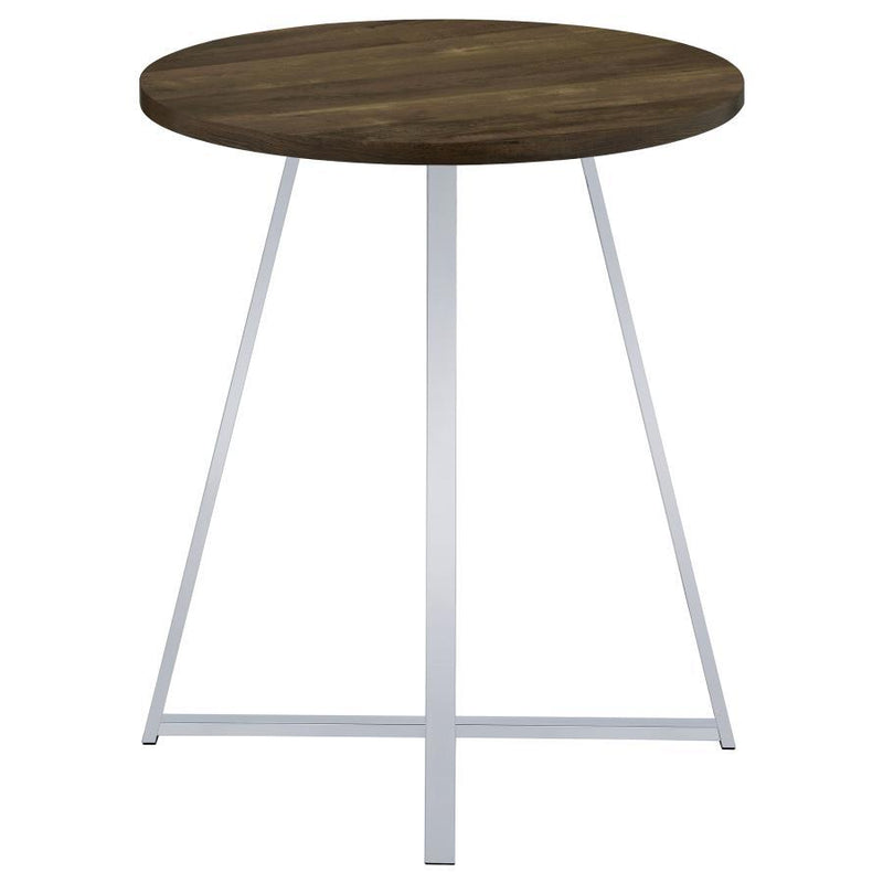 Burkhart - Sled Base Round Bar Table - Brown Oak And Chrome