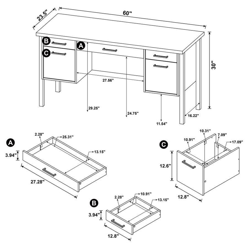 Samson - 4-Drawer Office Desk - Weathered Oak