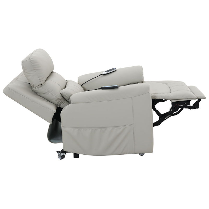 Marsha - Power Recliner With Lift & Massage - Light Gray Silicone Synthetic Leather