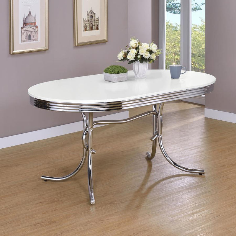 Retro - Oval Dining Table - Glossy White And Chrome