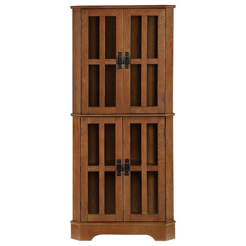 Coreosis - 4-Shelf Corner Curio Cabinet - Golden Brown