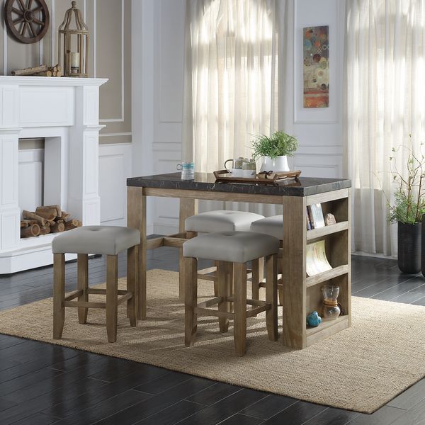 Charnell - Counter Height Table - Marble & Oak Finish