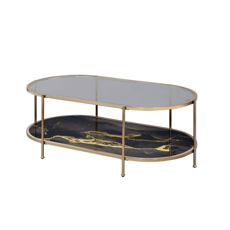 Fiorella - Coffee Table - Black Marble Print Champagne