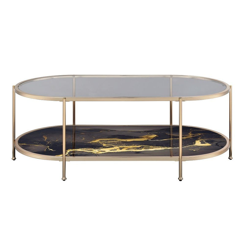 Fiorella - Coffee Table - Black Marble Print Champagne