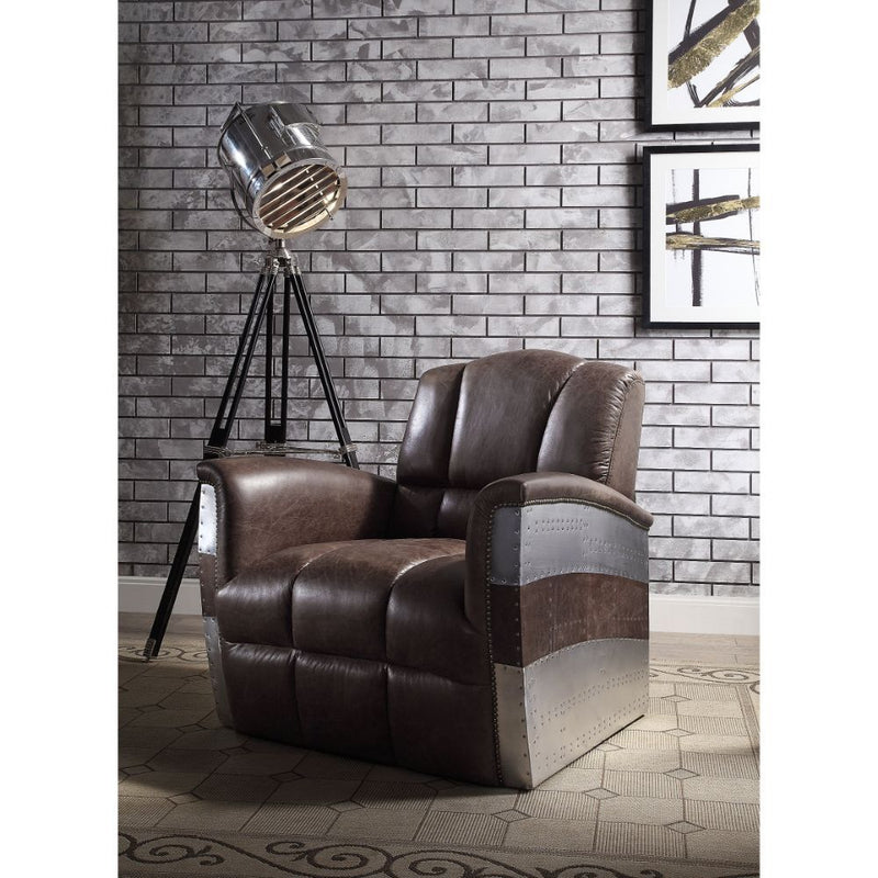 Brancaster - Accent Chair - Retro Brown Top Grain Leather & Aluminum - 35"