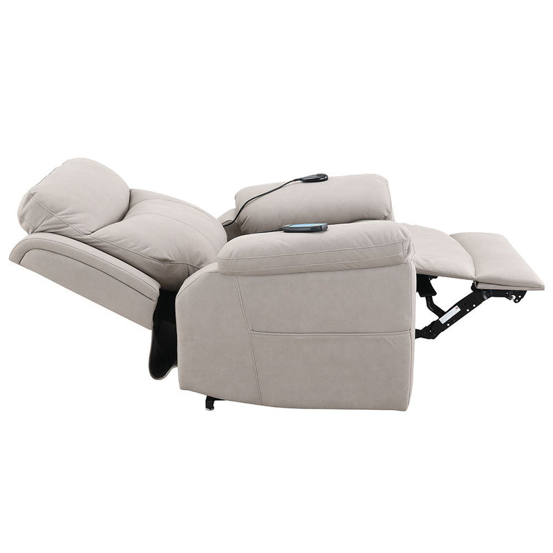 Chriki - Power Recliner With Lift & Heating & Massage - Beige Chenille & Black Finish