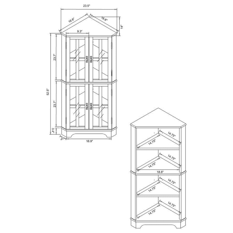 Coreosis - 4-Shelf Corner Curio Cabinet - Golden Brown