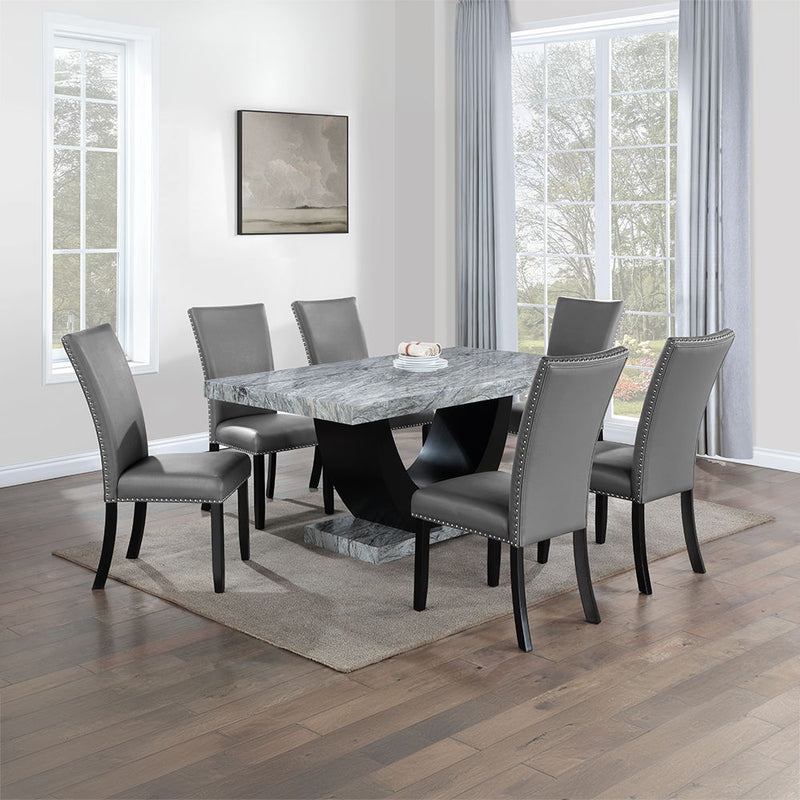 Caralin - Dining Table - Engineered Stone & Black Finish