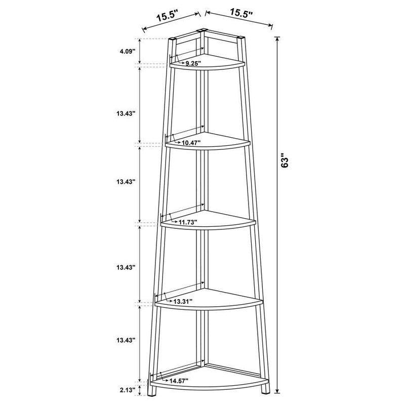 Jacksonville - 5-Tier Corner Bookcase - Aged Walnut