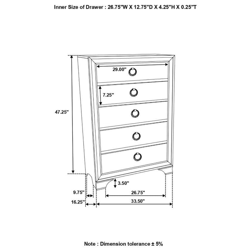 Salford - 5-Drawer Chest - Metallic Sterling