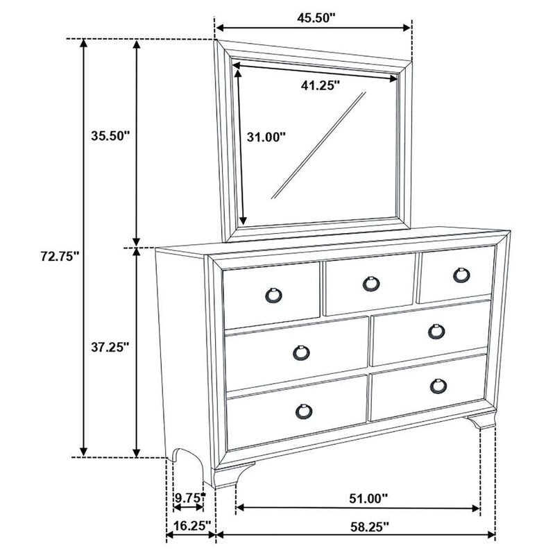 Salford - 7-Drawer Dresser With Mirror - Metallic Sterling