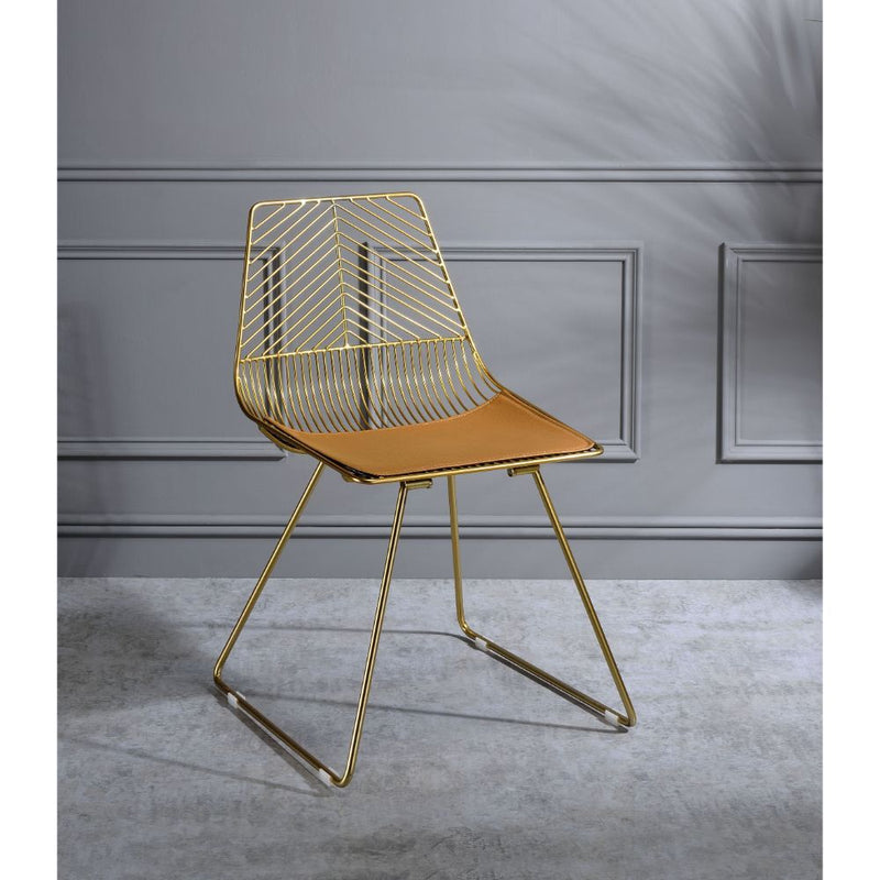 Faina - Side Chair (Set of 2) - Whiskey PU & Gold