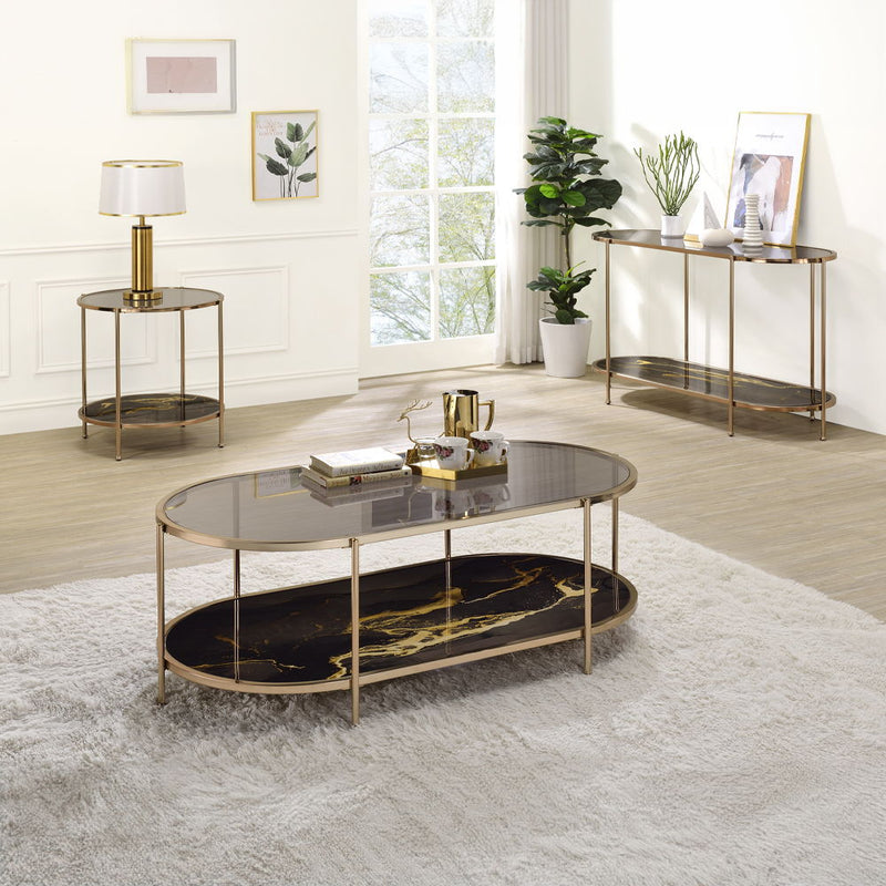 Fiorella - Coffee Table - Black Marble Print Champagne