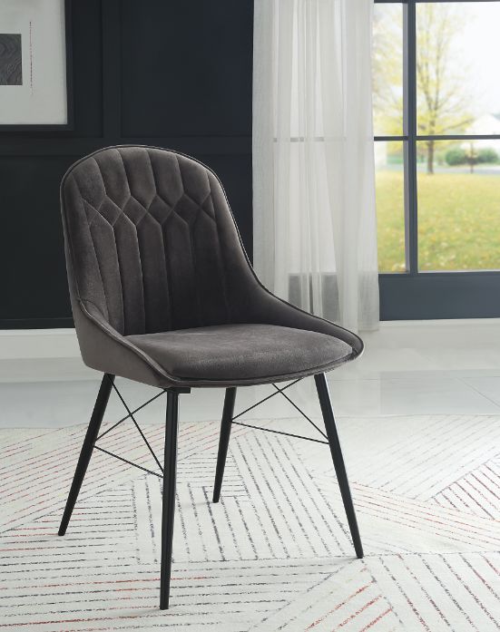 Abraham - Side Chair (Set of 2) - Gray Fabric & Black Finish