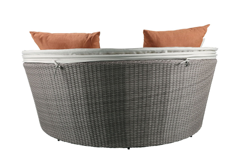 Glynn - Patio Sofa & Ottoman - Beige Fabric & Gray Wicker