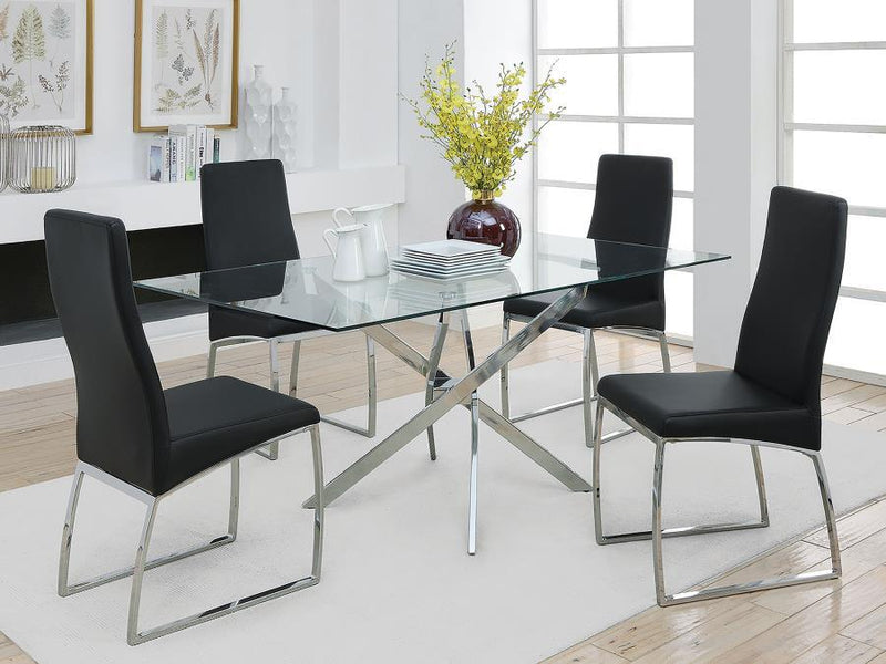 Carmelo - X-Shaped Dining Table - Chrome And Clear