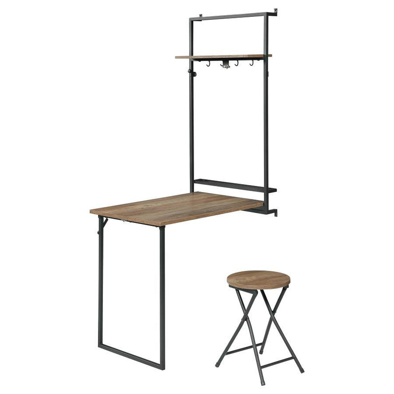 Riley - Foldable Wall Desk With Stool - Rustic Oak And Sandy Black