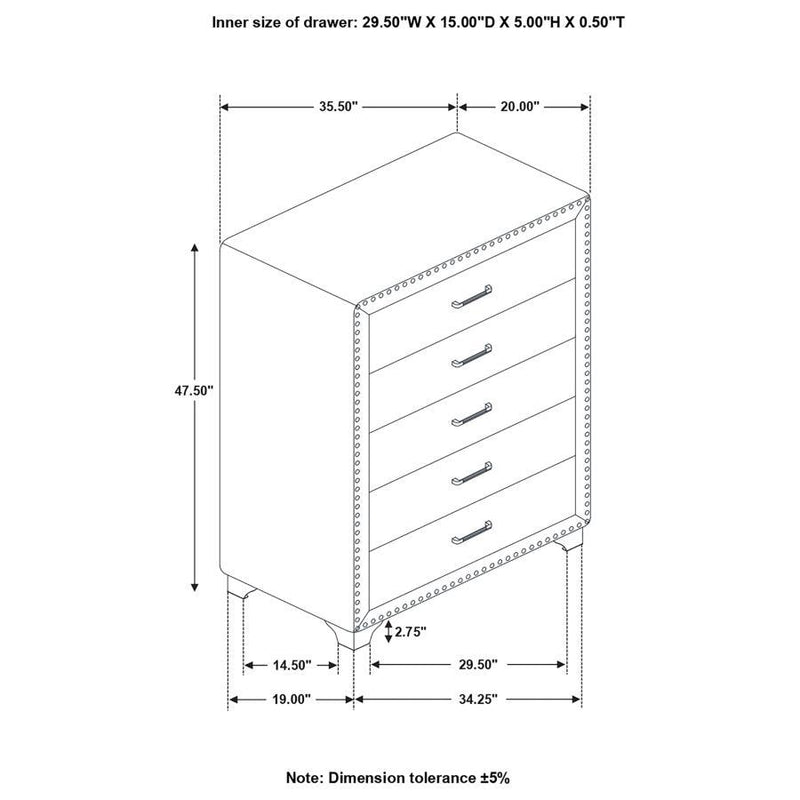 Melody - 5-Drawer Upholstered Chest