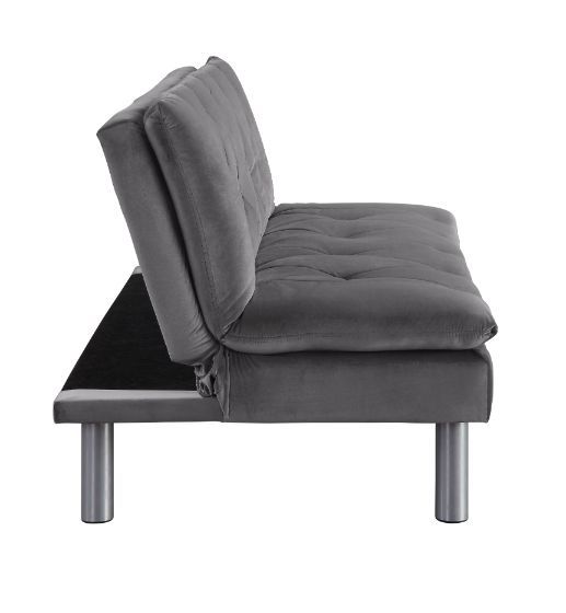 Cilliers - Futon - Gray Velvet & Chrome Finish