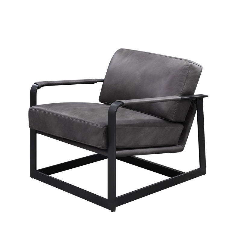 Locnos - Accent Chair - Gray Top Grain Leather & Black Finish