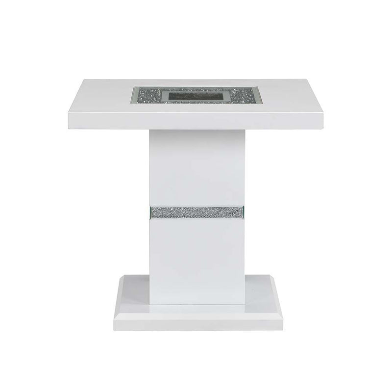 Elizaveta - End Table - Faux Crystal Diamonds & White High Gloss Finish