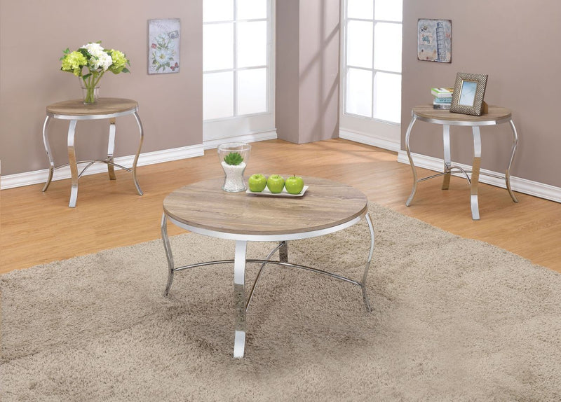 Malai - Coffee Table - Weathered Light Oak & Chrome