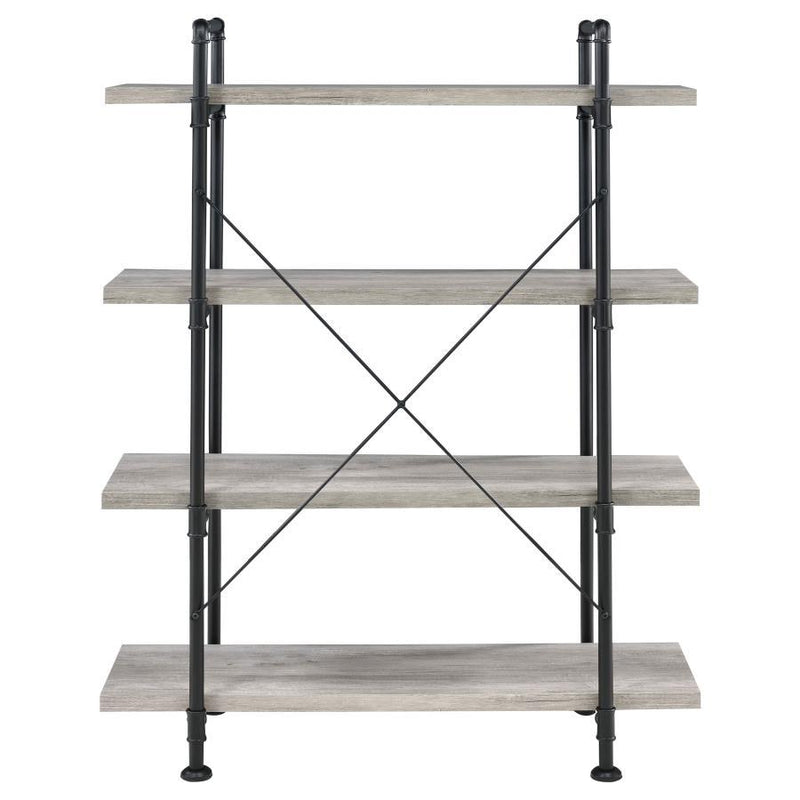 Delray - 4-Tier Open Shelving Bookcase - Gray Driftwood And Black