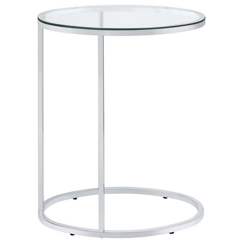 Kyle - Oval Glass Top C-Shaped Sofa Side Table - Chrome And Clear