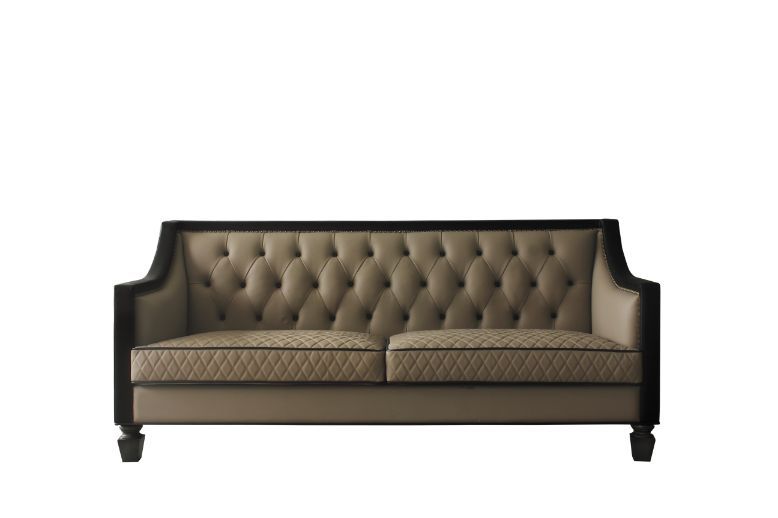 House - Beatrice Sofa - Tan PU, Black PU & Charcoal Finish