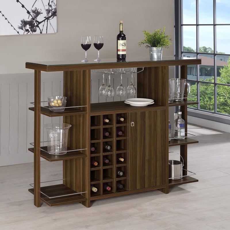 Evelio - Bar Unit With Wine Bottle Storage - Walnut