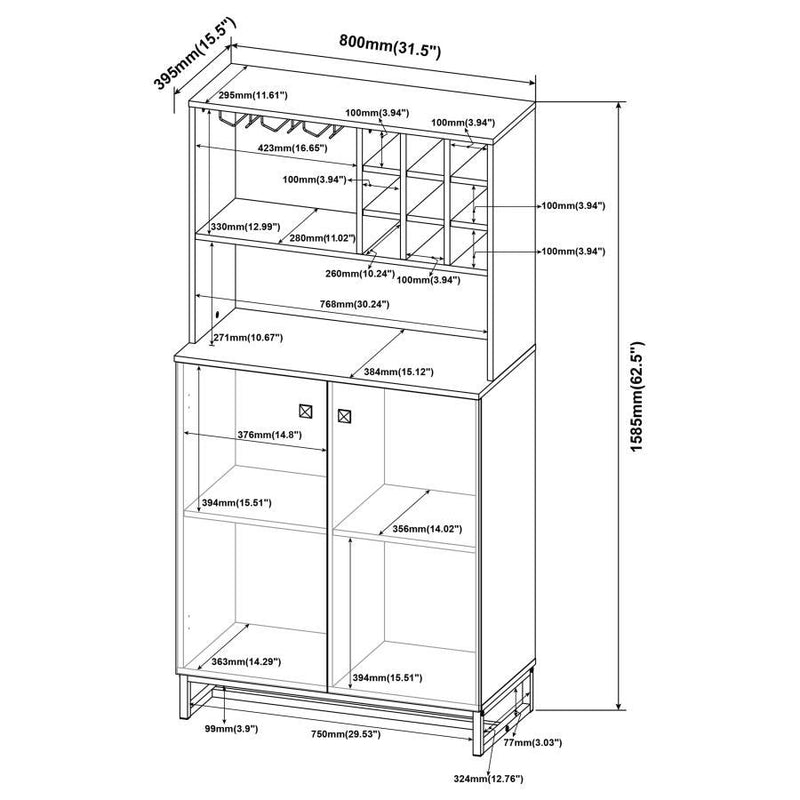 Mendoza - 2-Door Wine Cabinet - Rustic Oak Herringbone And Gunmetal