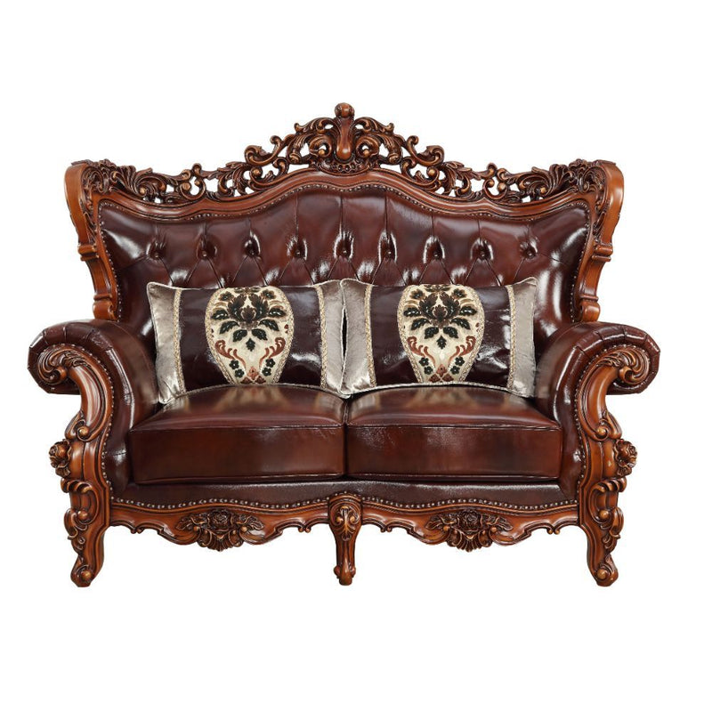 Eustoma - Loveseat - Cherry Top Grain Leather Match & Walnut