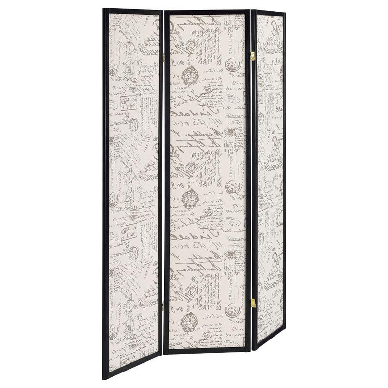 Felice - 3-Panel French Script Print Folding Screen - Espresso