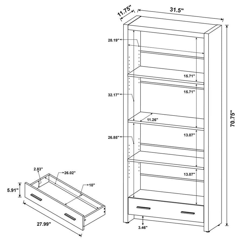 Skylar - 5-Shelf Bookcase With Storage Drawer - Cappuccino