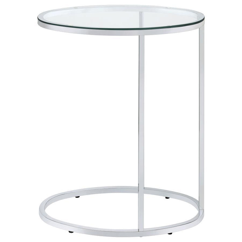 Kyle - Oval Glass Top C-Shaped Sofa Side Table - Chrome And Clear