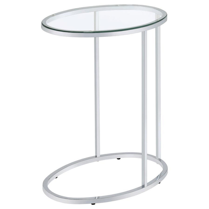 Kyle - Oval Glass Top C-Shaped Sofa Side Table - Chrome And Clear