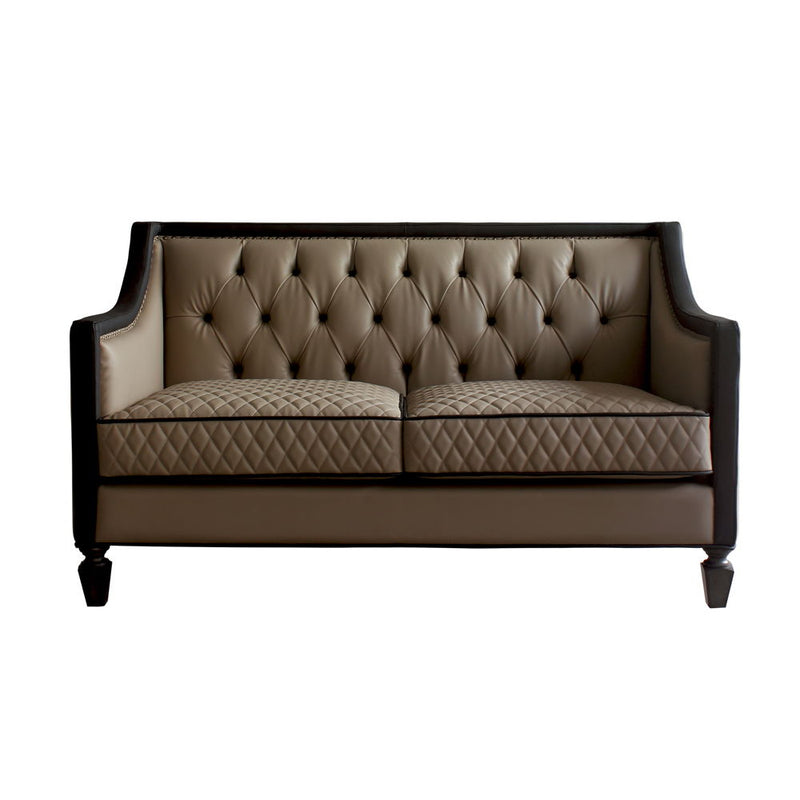 House - Beatrice Loveseat - Tan PU, Black PU & Charcoal Finish