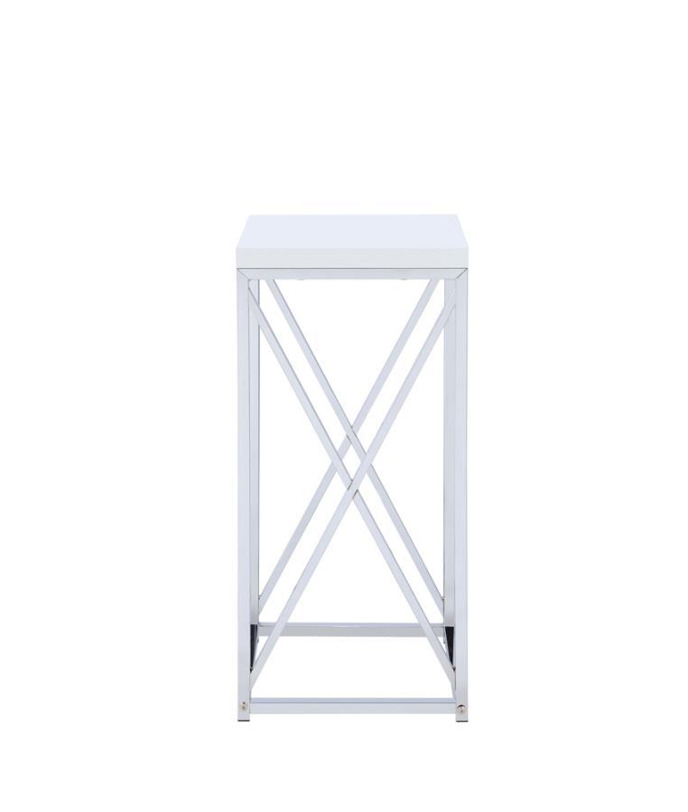 Edmund - Accent Table With X-Cross - Glossy White And Chrome