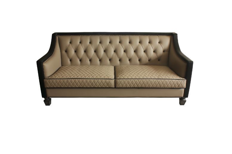 House - Beatrice Sofa - Tan PU, Black PU & Charcoal Finish