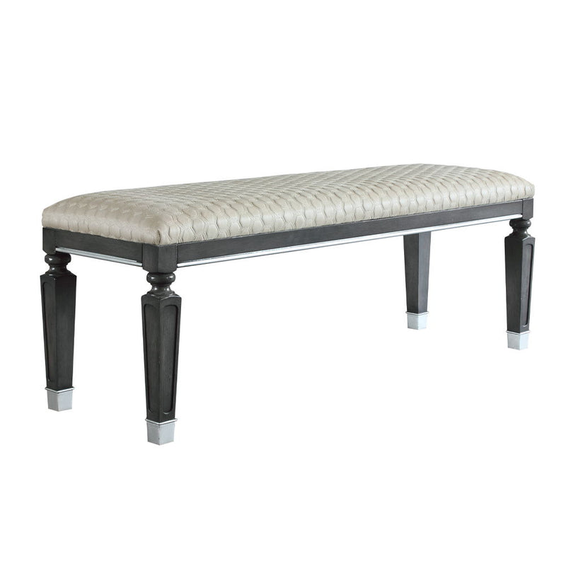 House - Beatrice Bench - Two Tone Beige Fabric, Charcoal Finish