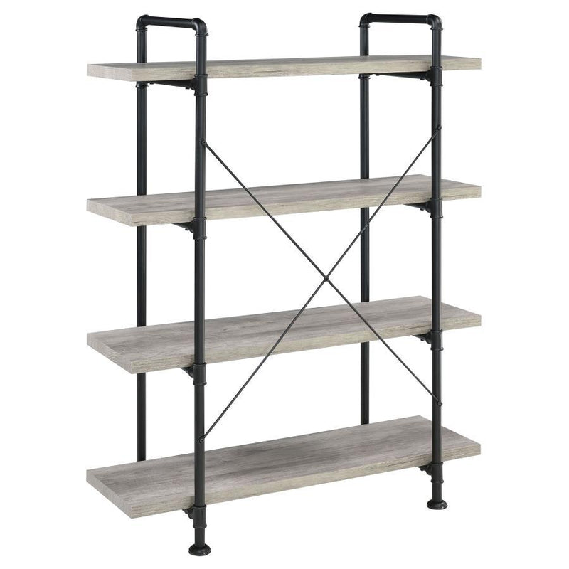 Delray - 4-Tier Open Shelving Bookcase - Gray Driftwood And Black