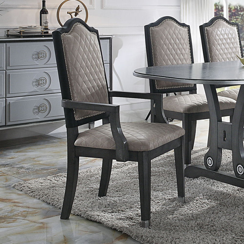 House - Beatrice Chair (Set of 2) - Two Tone Gray Fabric & Charcoal Finish