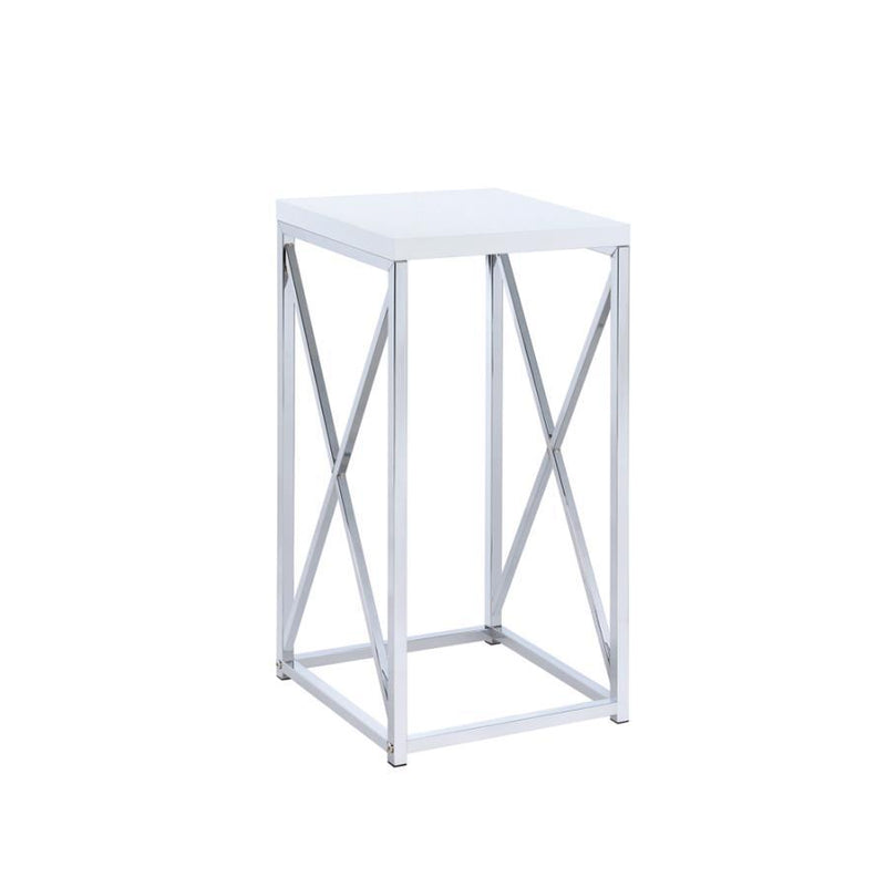 Edmund - Accent Table With X-Cross - Glossy White And Chrome