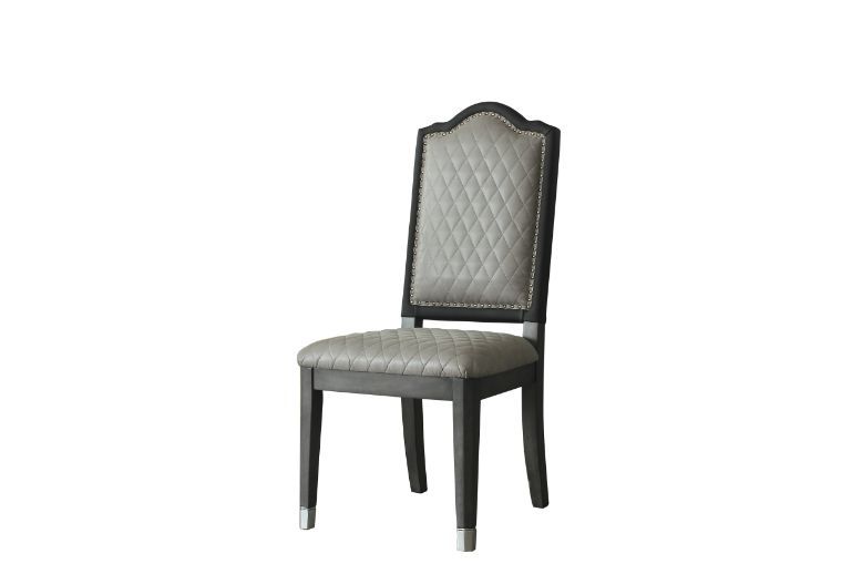 House - Beatrice Side Chair (Set of 2) - Two Tone Gray Fabric & Charcoal Finish