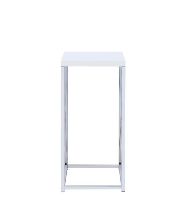 Edmund - Accent Table With X-Cross - Glossy White And Chrome