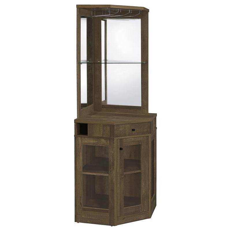 Alviso - Corner Bar Cabinet With Stemware Rack - Rustic Oak