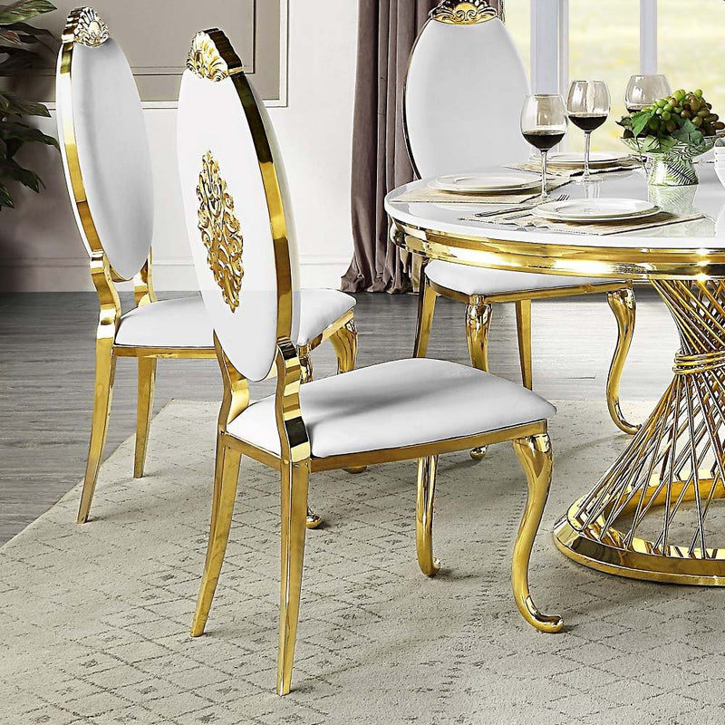 Fallon - Side Chair (Set of 2) - White PU & Mirroed Gold Finish