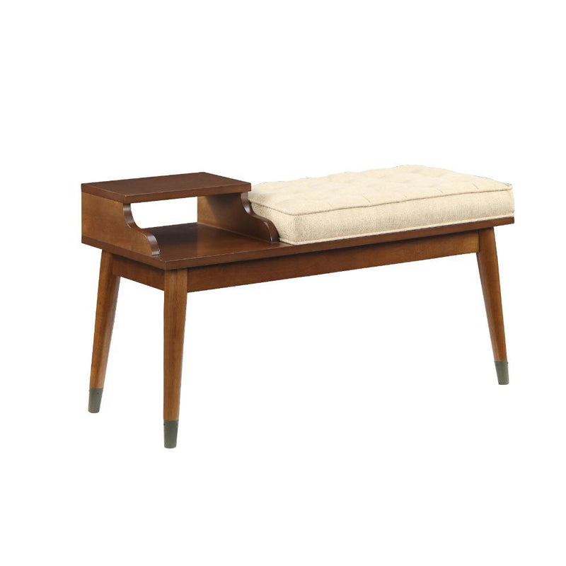 Baptis - Bench - Beige Fabric & Walnut